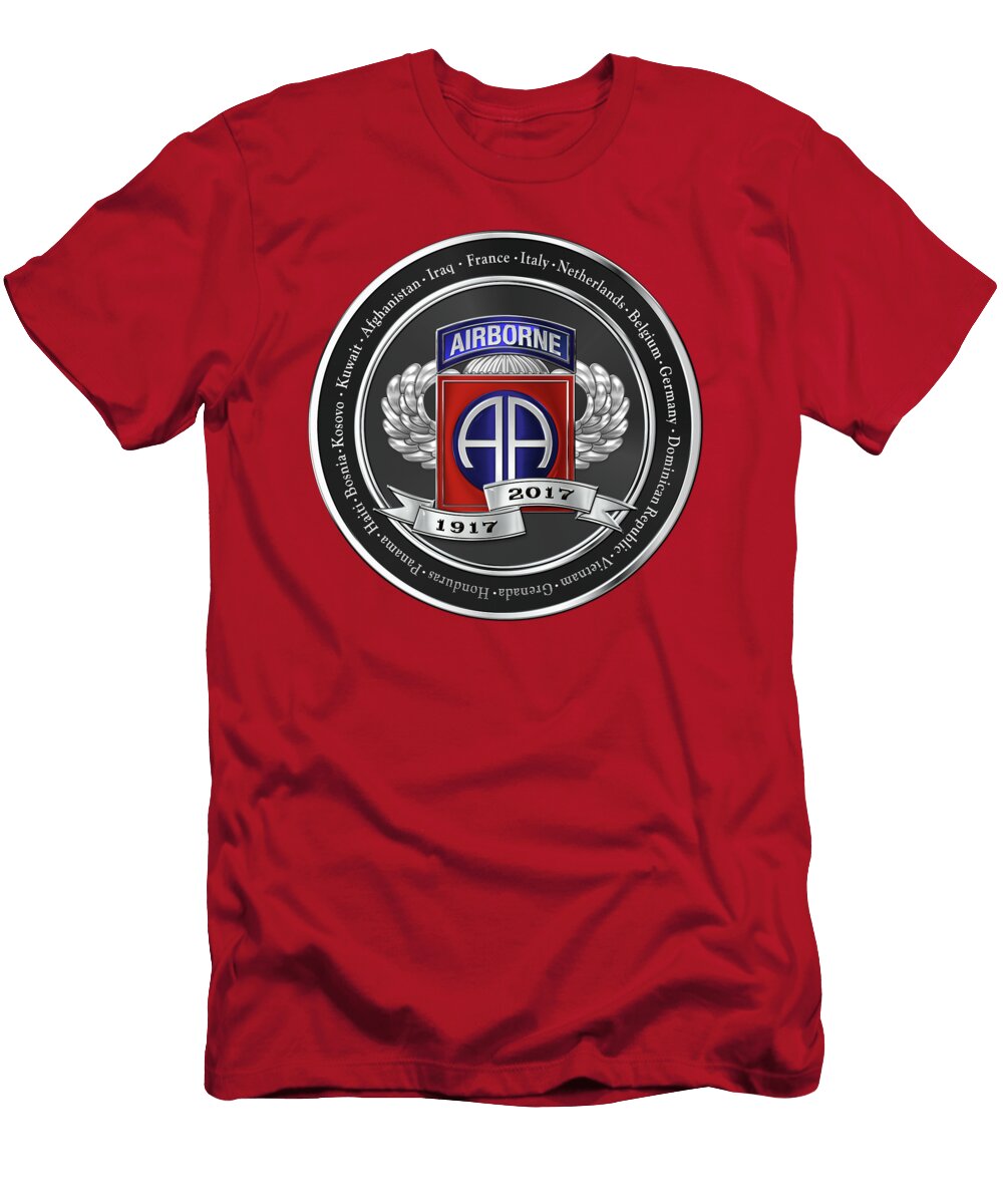 82nd Airborne Division 100th Anniversary Medallion Over Red Velvet Serge Averbukh T-Shirt