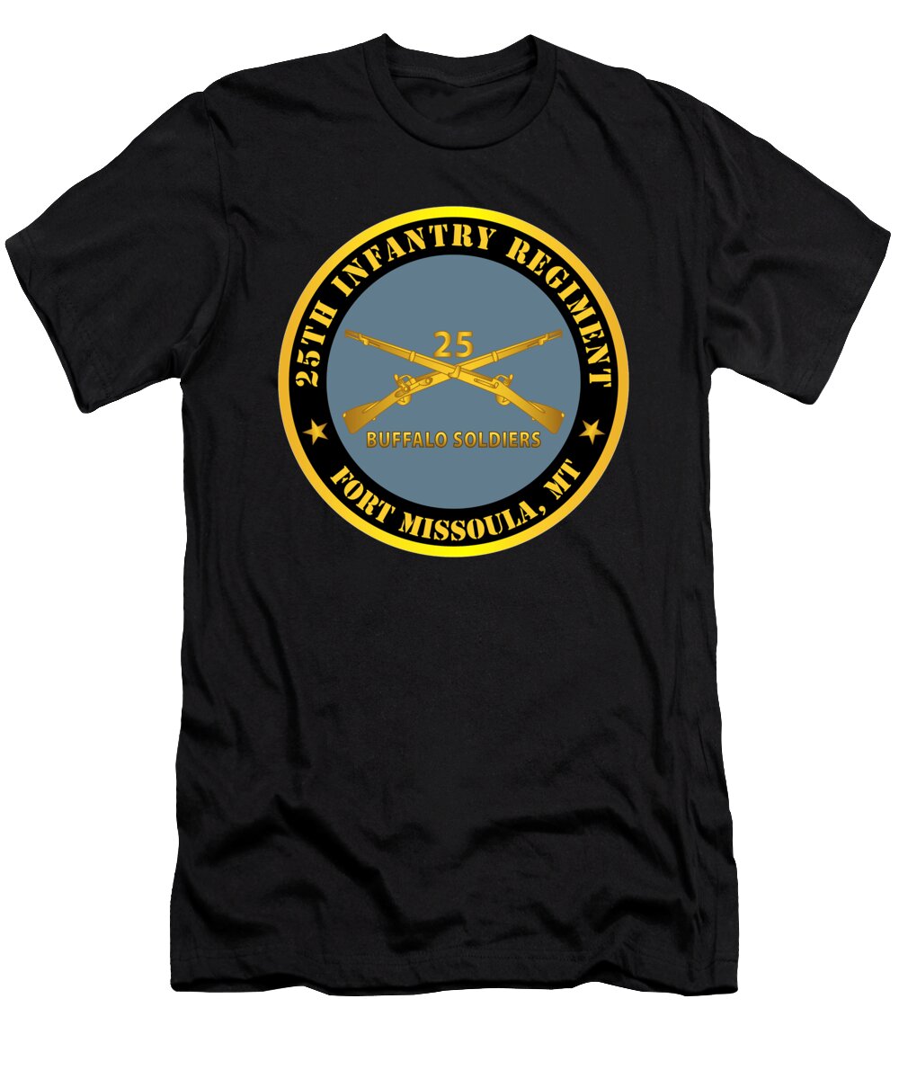 Army 25th Infantry Regiment Fort Missoula Mt Buffalo Soldiers W Inf Branch V1 Tom Adkins T-Shirt