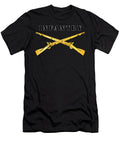 Army Infantry Br Crossed Rifles W Blk Txt White Outline Tom Adkins T-Shirt