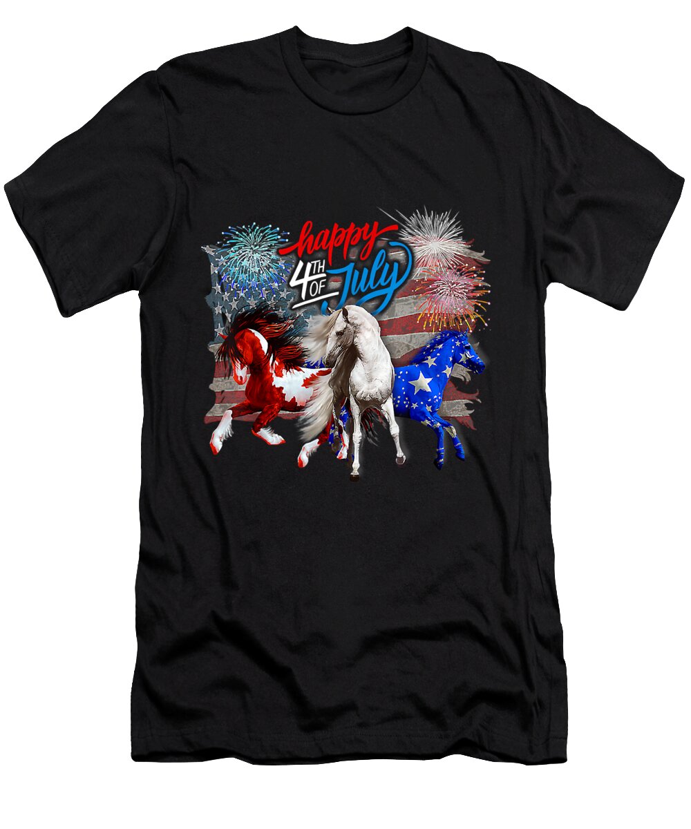 Red White Blue Horse Th July Flag USA Firework Patriotic Grover Mcclure T-Shirt