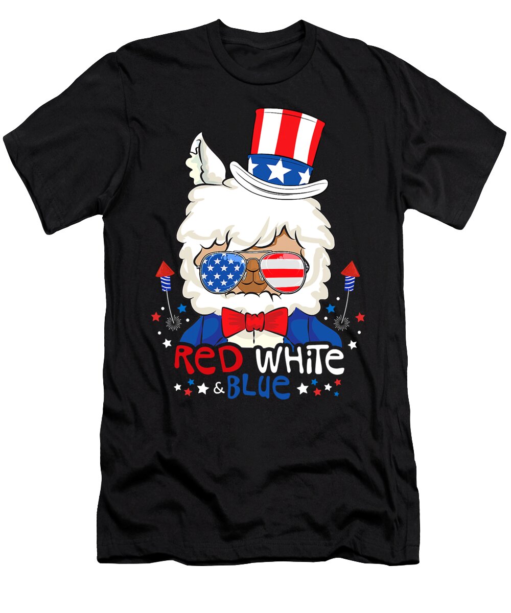 Red White Blue Llama Fireworks Patriotic Th of July Llama Grover Mcclure T-Shirt