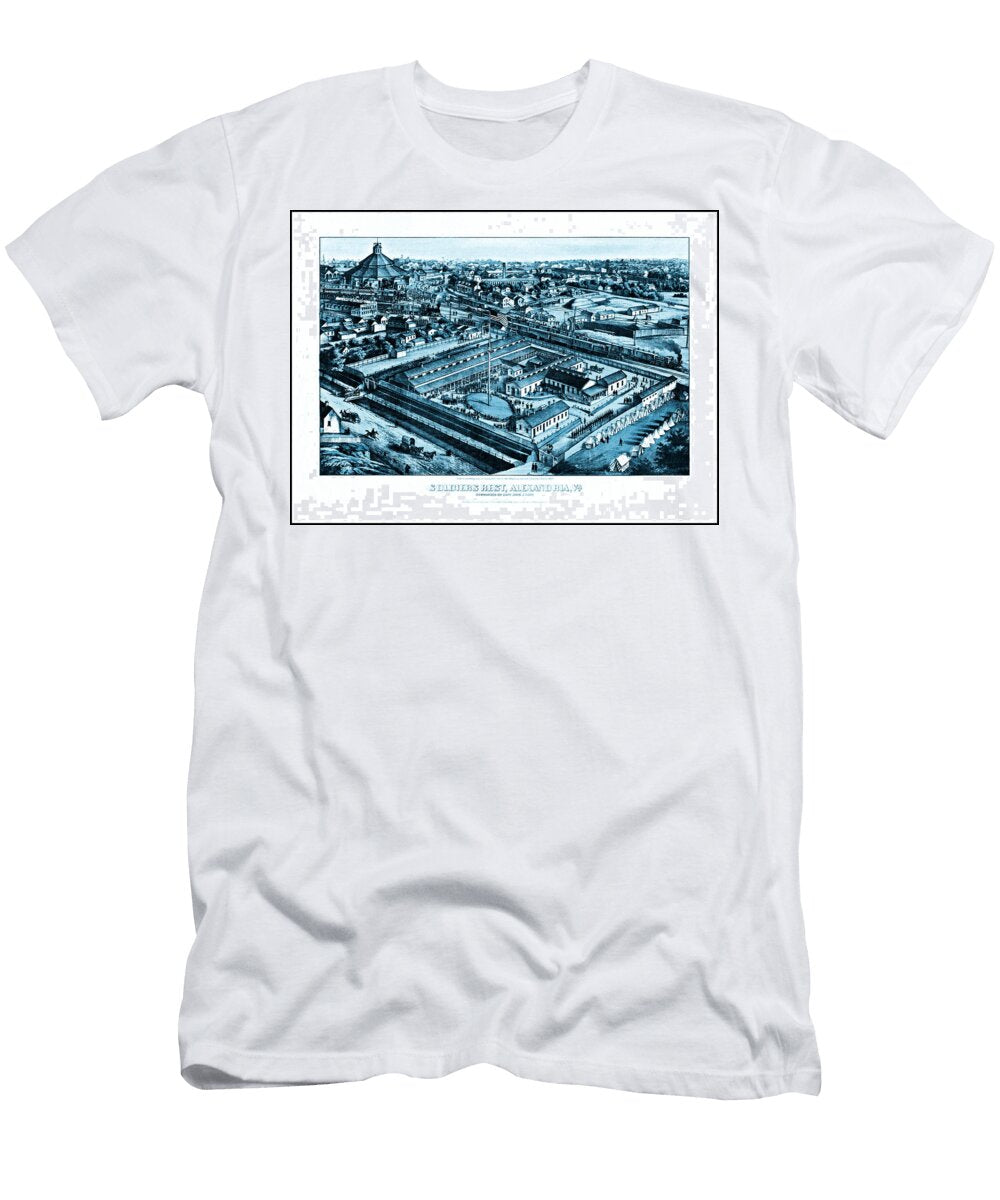 Soldiers Rest Alexandria Virginia Vintage Map Aerial View 1864 Blue and White Carol Japp T-Shirt